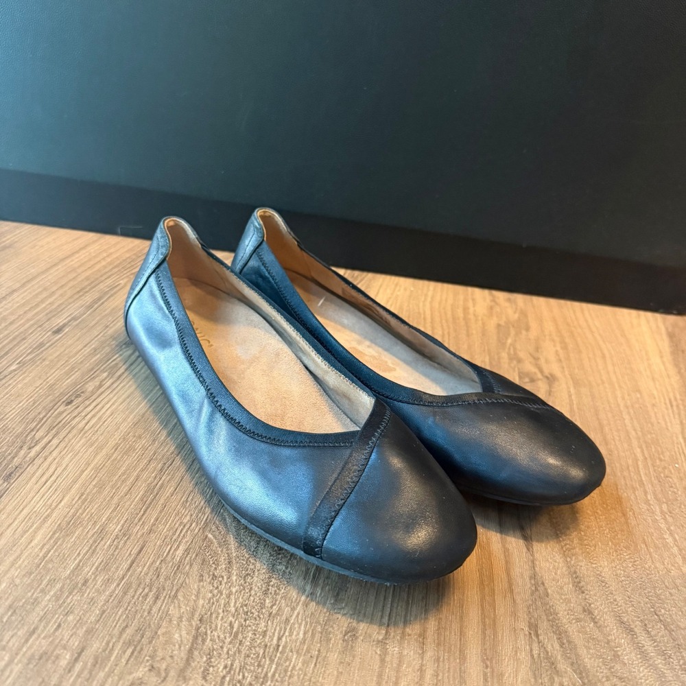 Vionic Caroll Black Leather Ballet Flats Orthotic Support Womens 11